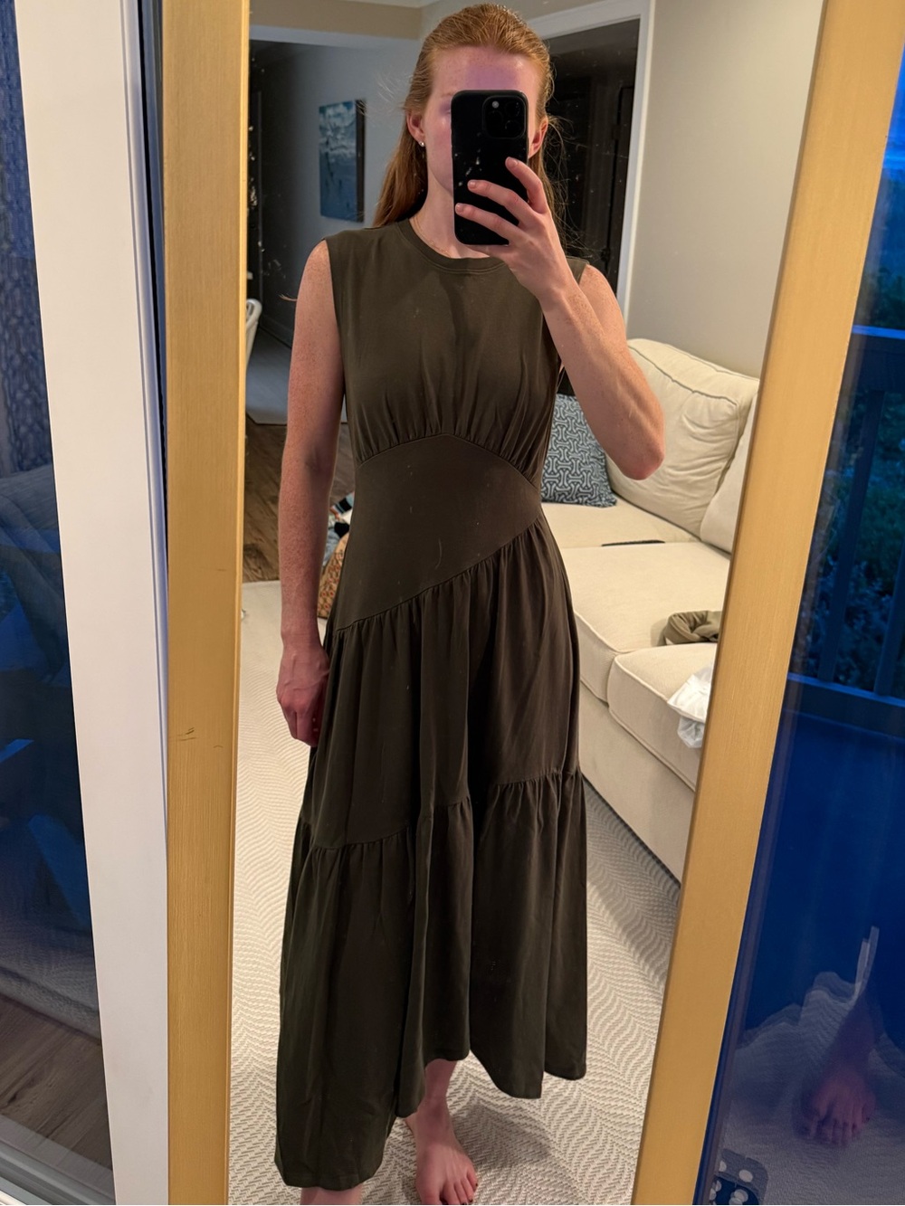 Frame Denim Olive Sleeveless Tiered Maxi Dress